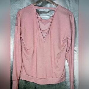 Pink V-Neck Women's Small Thumbhole Sweatshirt